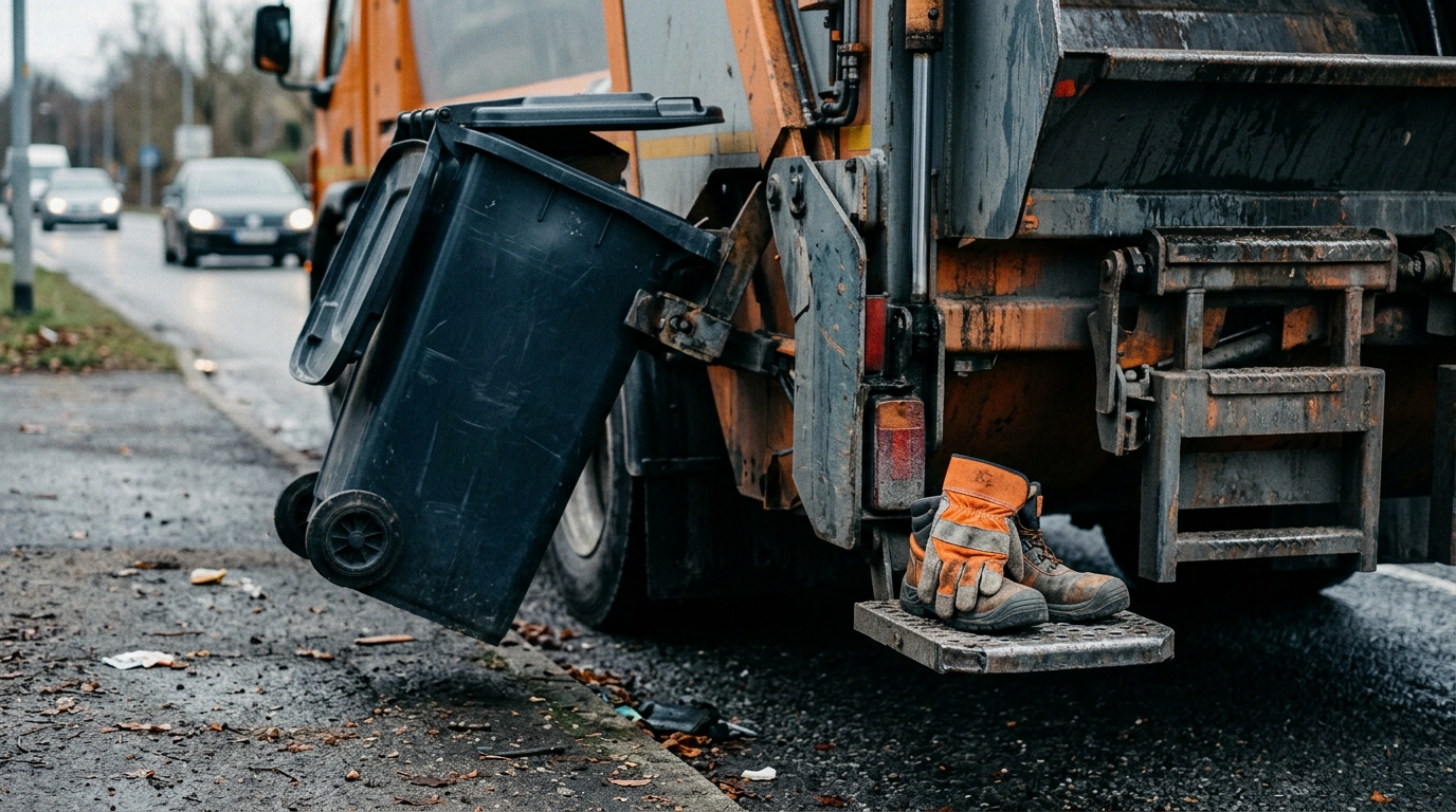 Abfallwirtschaft: Abfallsammlung mit Warnkleidung und Handschuhen
